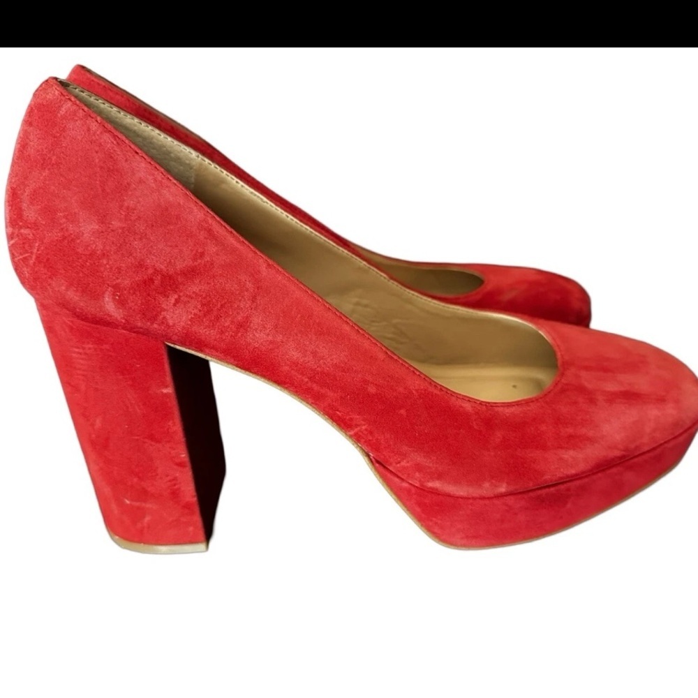 Copper Key Red Suede Leather Block Heels
